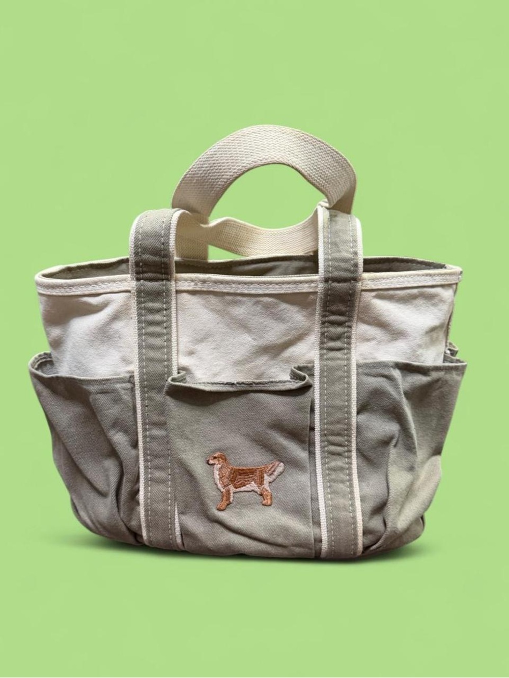 Vintage L.L Bean Large Gardening Tote Bag with Dog Embroidery